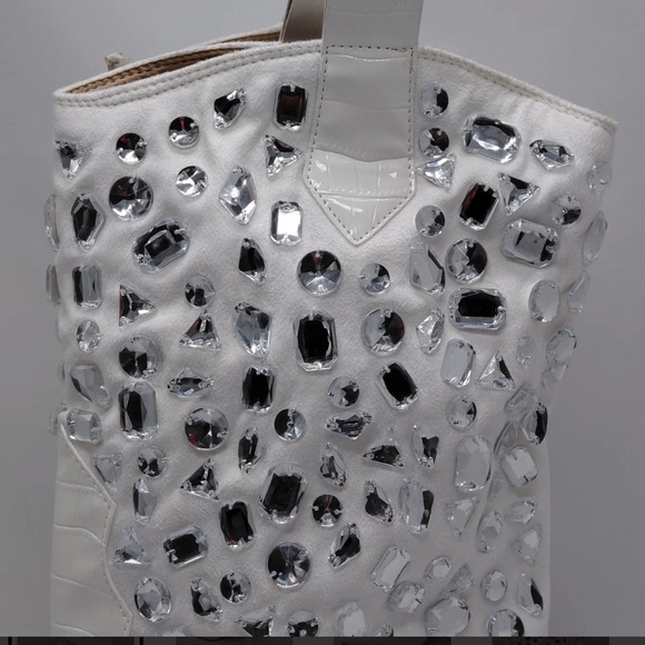 Lauren Lorraine Elegant Crystal-“Hana” Embellished White Boots - Picture 2 of 5